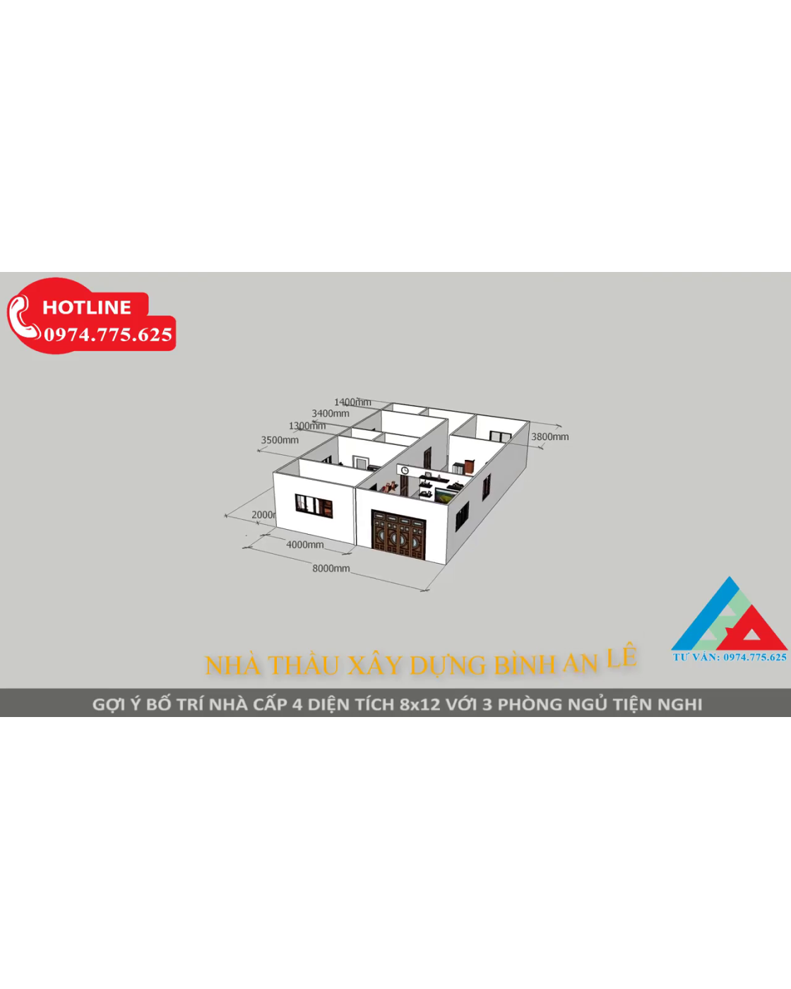 Thiết kế nhà cấp 4 đẹp 8×12