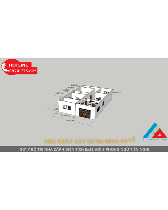 Thiết kế nhà cấp 4 đẹp 8×12